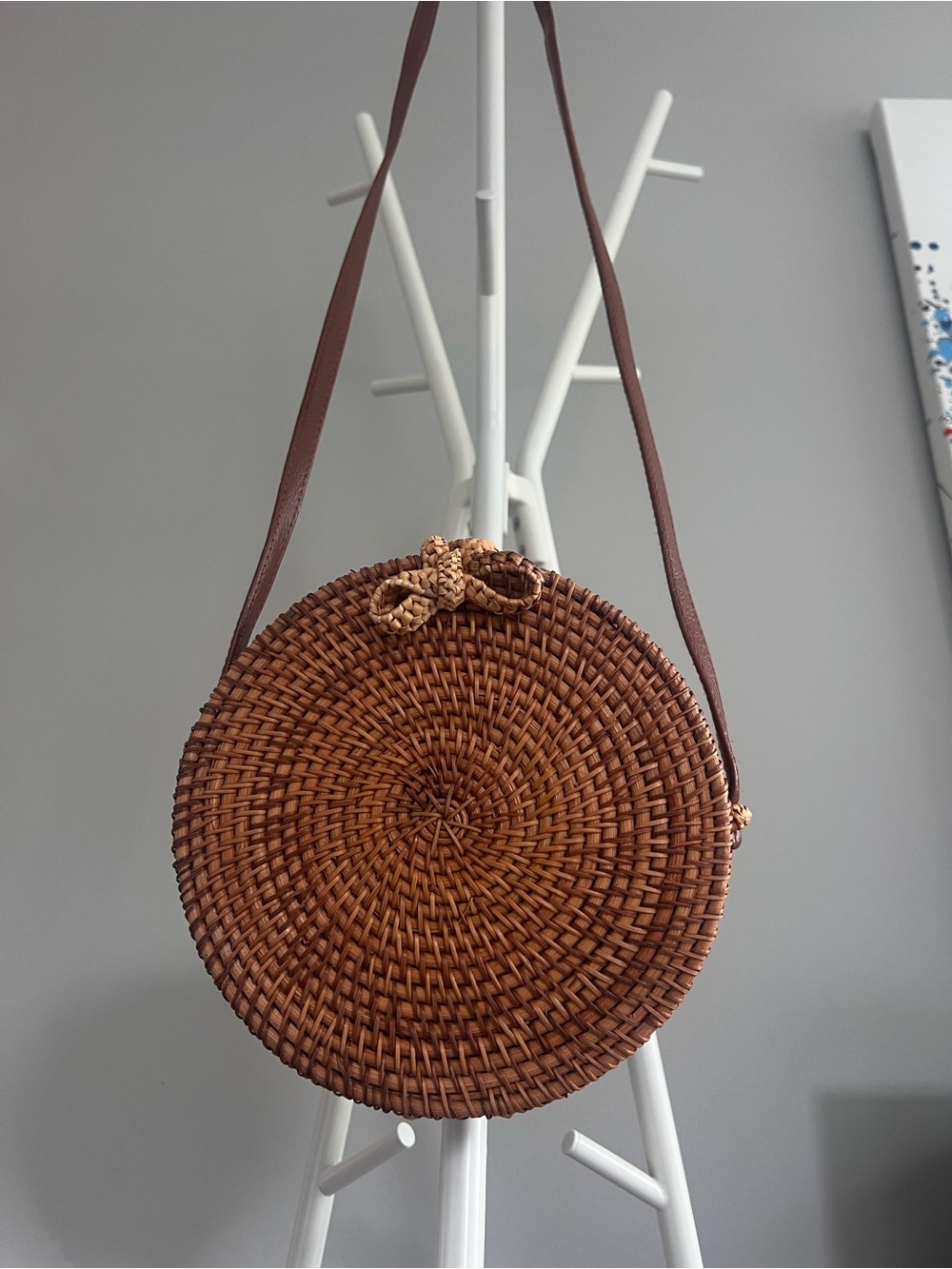 Round Rattan Crossbody Bag with Bow Detail - Picture 2 of 10